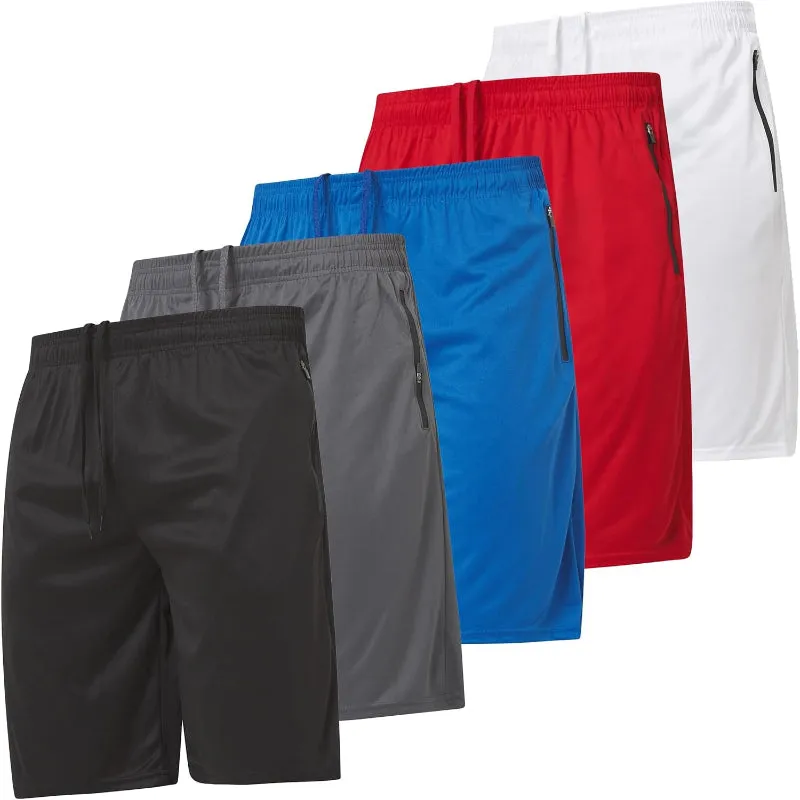 5 Pack Athletic Running Shorts – Lightweight With Zippered Pockets