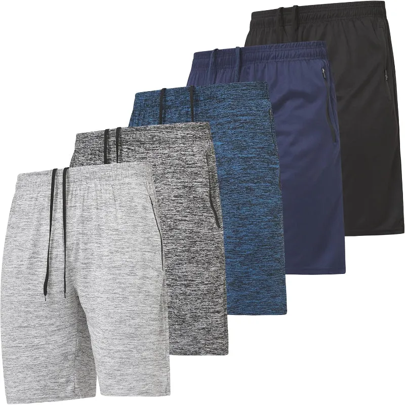5 Pack Athletic Running Shorts – Lightweight With Zippered Pockets