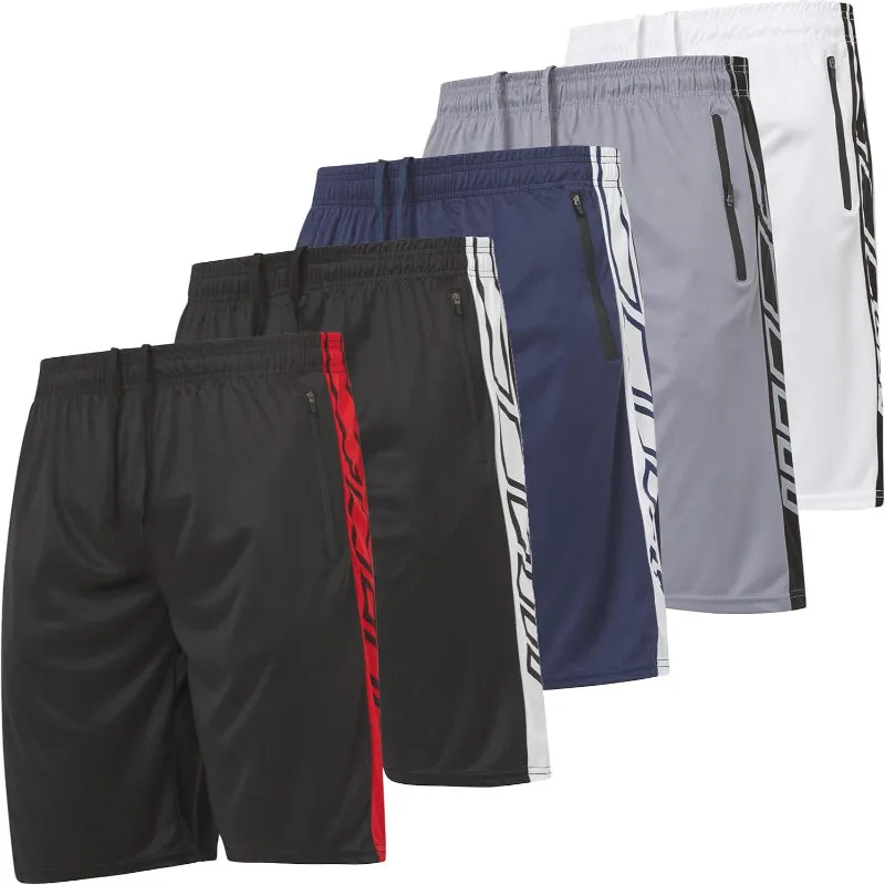 5 Pack Athletic Running Shorts – Lightweight With Zippered Pockets