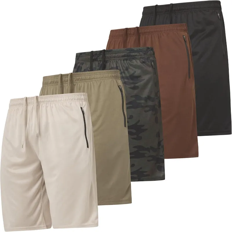 5 Pack Athletic Running Shorts – Lightweight With Zippered Pockets