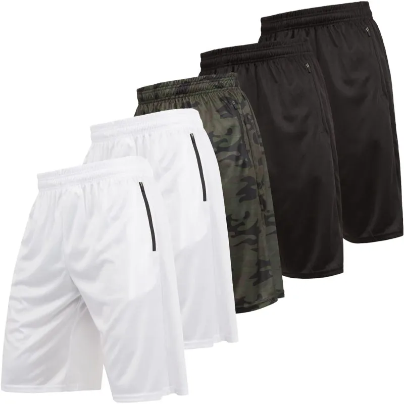 5 Pack Athletic Running Shorts – Lightweight With Zippered Pockets