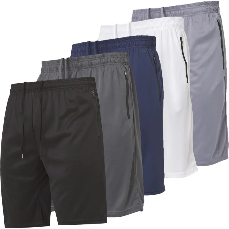 5 Pack Athletic Running Shorts – Lightweight With Zippered Pockets