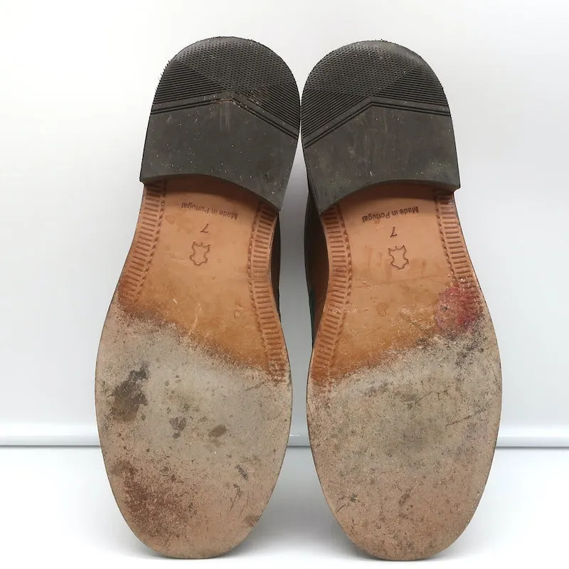 Aime Leon Dore Penny Loafers Brown/White Grained Leather Size 7 /Fits Like 8