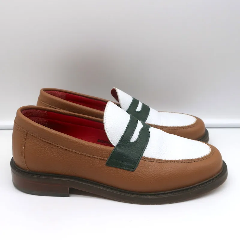 Aime Leon Dore Penny Loafers Brown/White Grained Leather Size 7 /Fits Like 8