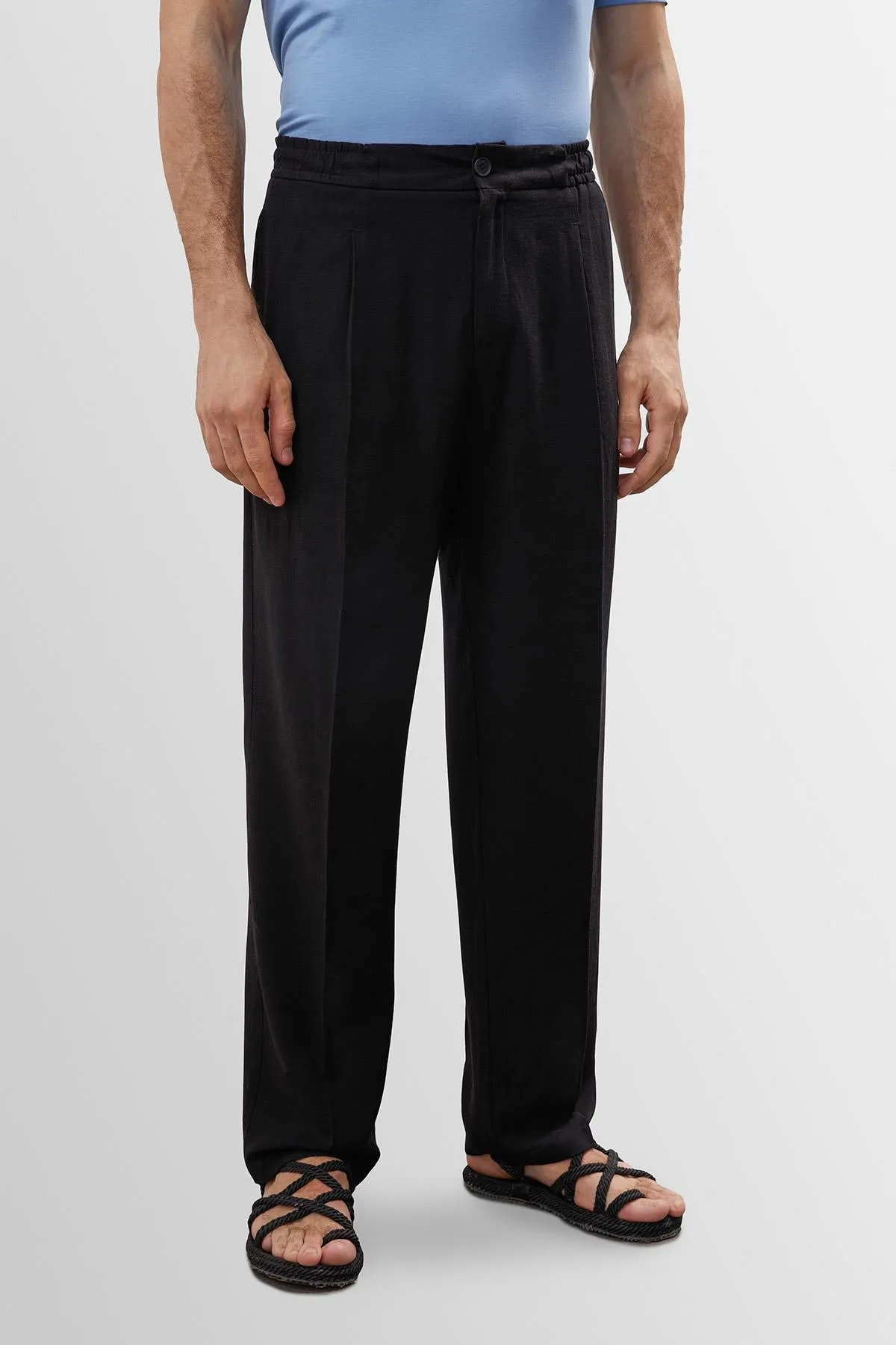 ANT High Waist Pleated Linen Blend Men's Trousers - Houston