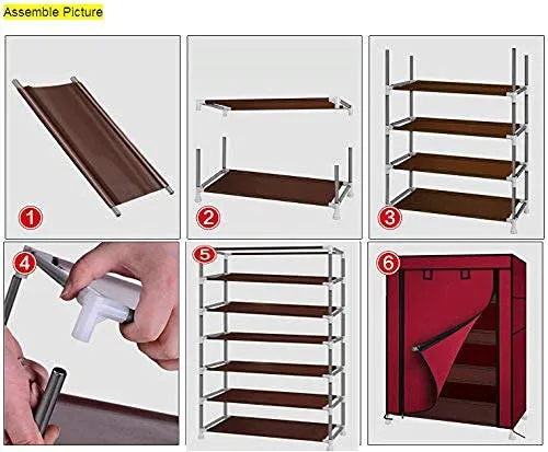ASIAN Shoe Rack with cover for home Multipurpose Rack Organizer for Shoe/Clothes/books stand storage - (Need to Be Assemble - DIY) (Blue)(4shelf)