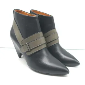 Balenciaga Wedge Booties Black & Gray Leather Size 39.5 Pointed Toe Ankle Boots