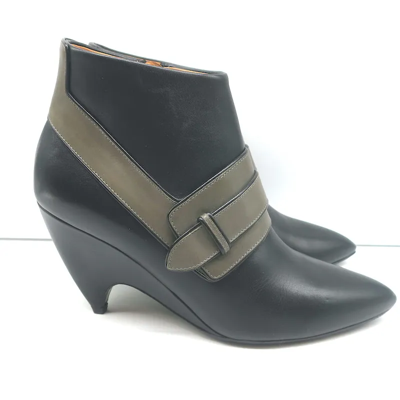 Balenciaga Wedge Booties Black & Gray Leather Size 39.5 Pointed Toe Ankle Boots