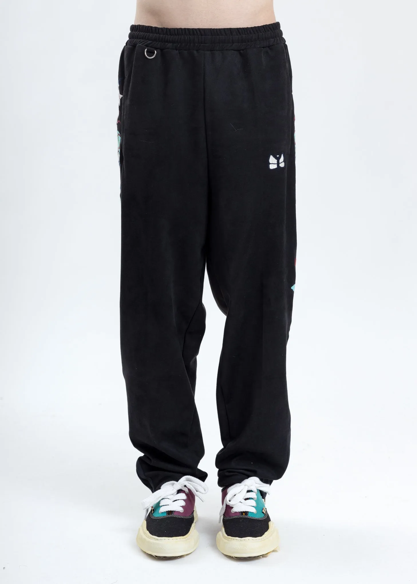 Black Chaos Embroidery Suede Track Pants