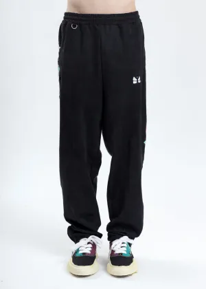 Black Chaos Embroidery Suede Track Pants