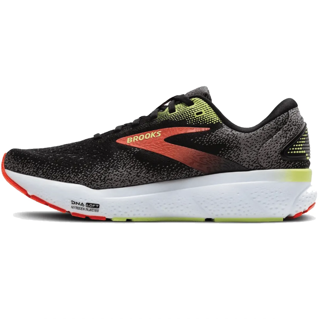 Brooks Men's Ghost 16 Running Shoes 2E (Wide Width) in Black/Mandarin Red/Green AW24