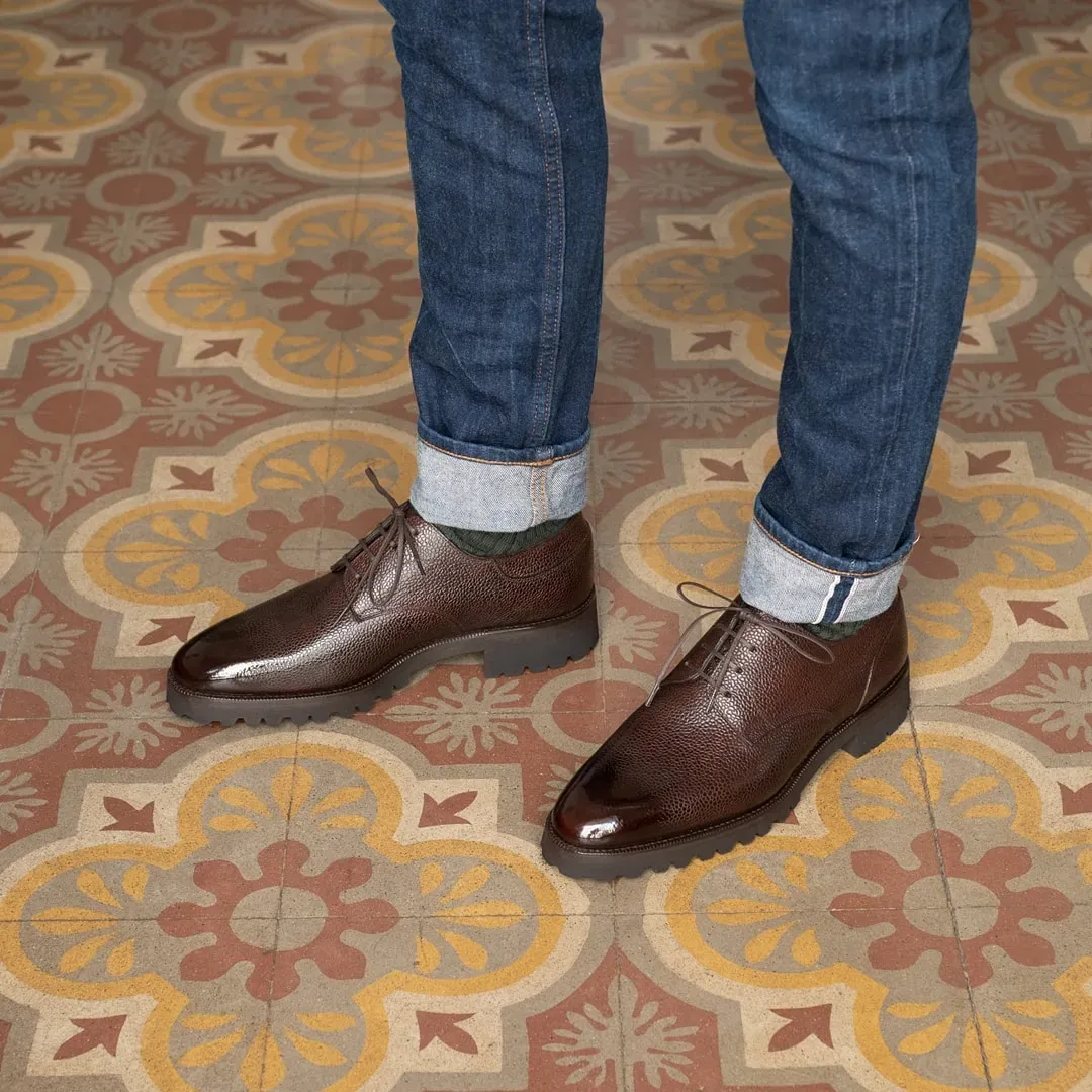 Brown Leather Alissa Chunky Derby Shoes - With Track Soles