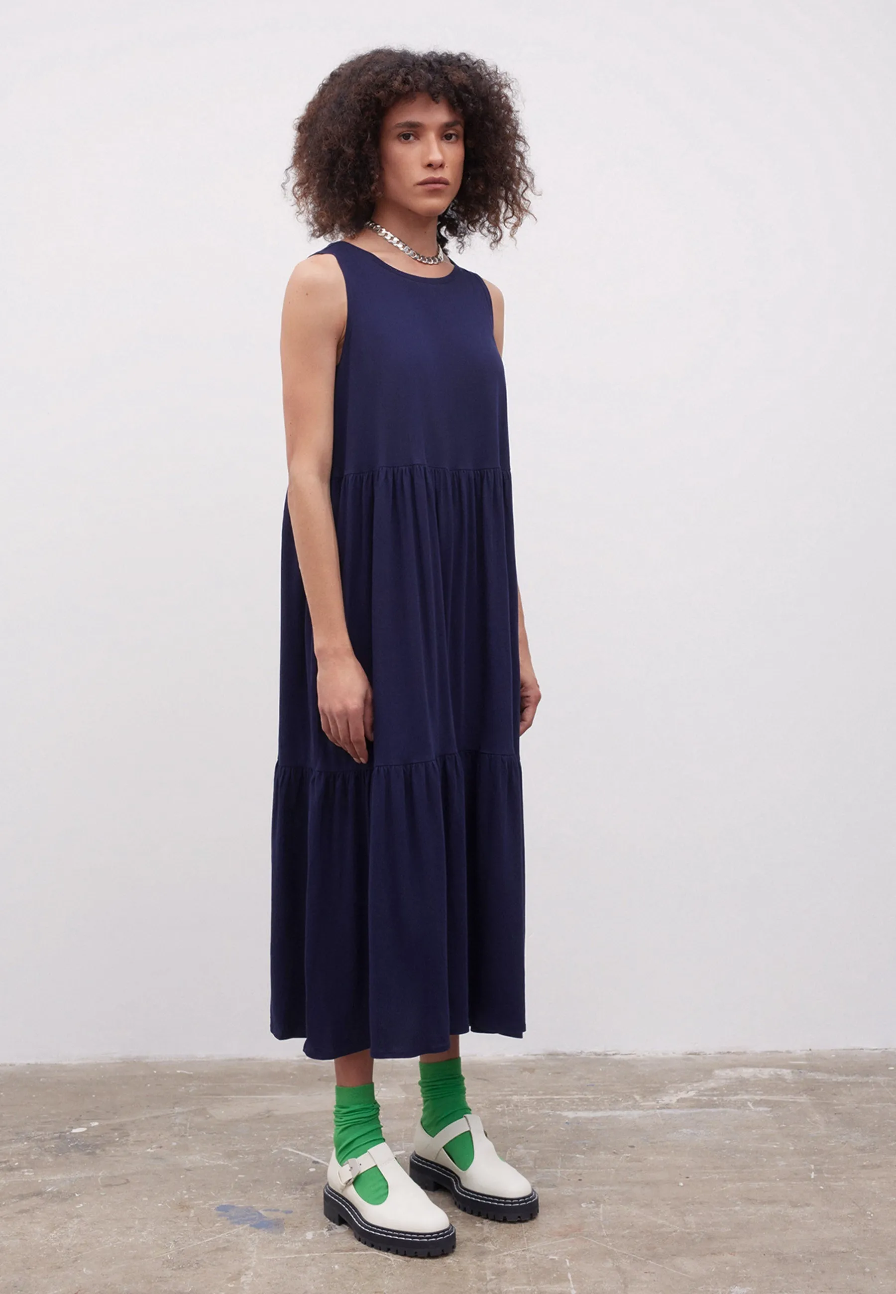 Building Block Tier Dress - navy