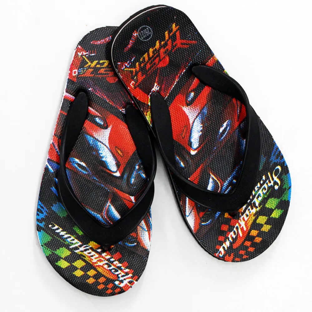 FAST TRACK Car Print Black Rubber Flip Flops