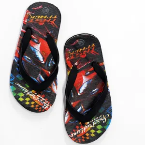 FAST TRACK Car Print Black Rubber Flip Flops