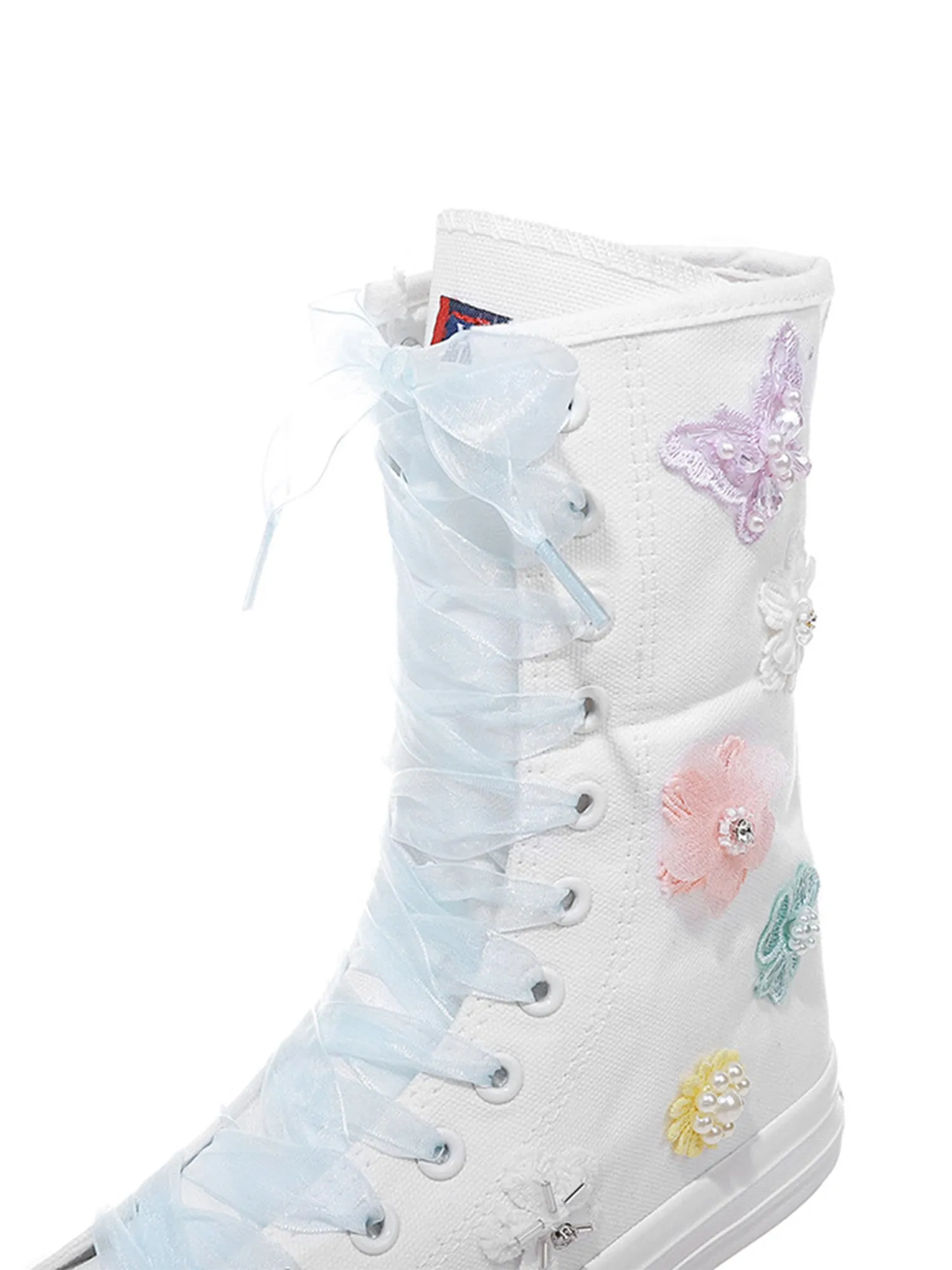 Floral Appliques Flat Heel Canvas Wedding Sneakers Daily Shoes