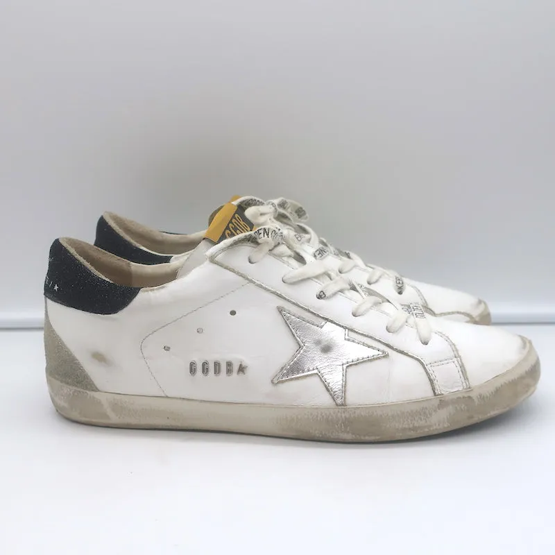 Golden Goose Superstar Low Top Sneakers White Leather with Silver Star Size 41