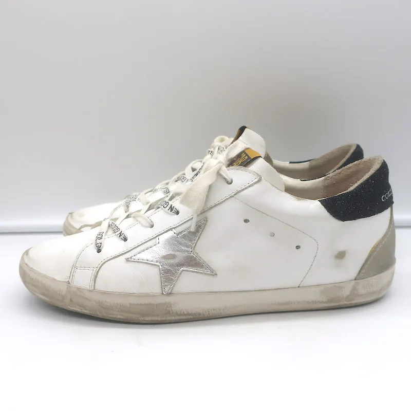 Golden Goose Superstar Low Top Sneakers White Leather with Silver Star Size 41