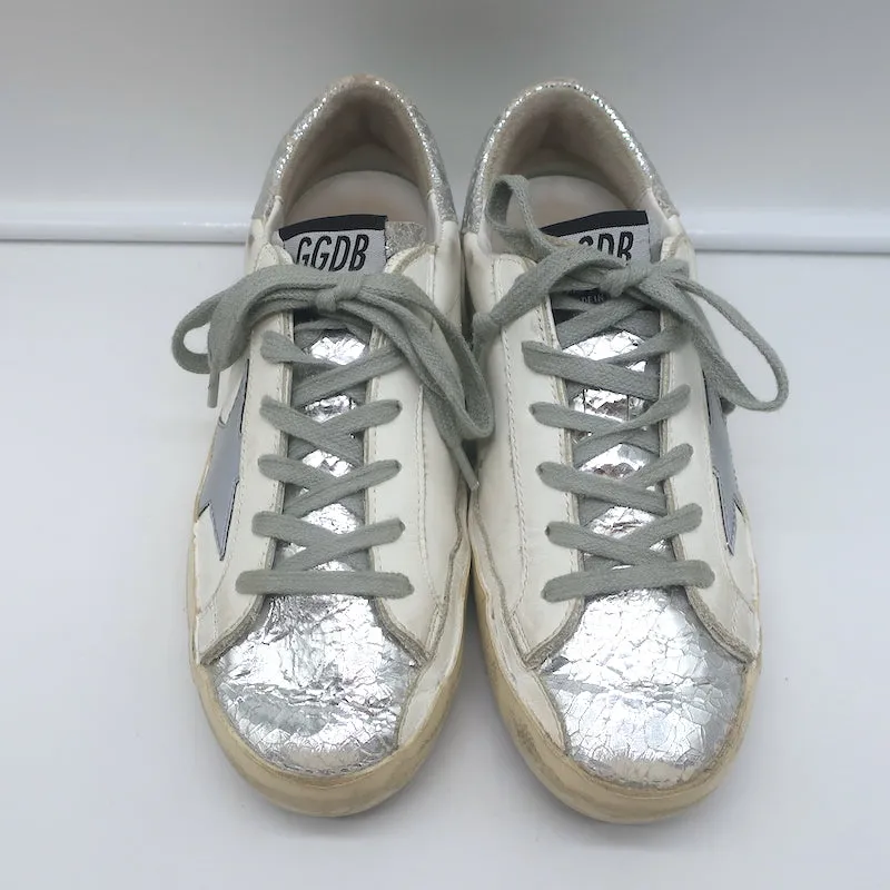 Golden Goose Superstar Private Edition Sneakers White & Silver Leather Size 35