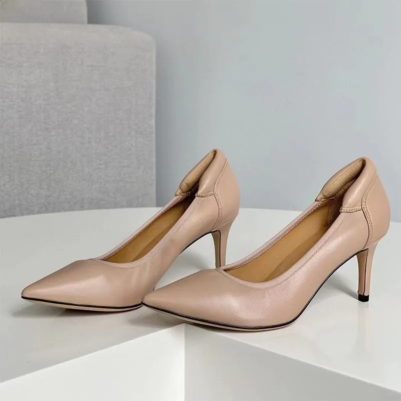 Handmade Sheepskin Point Toe Pumps 70mm High Heel In Black/Apricot/Gray