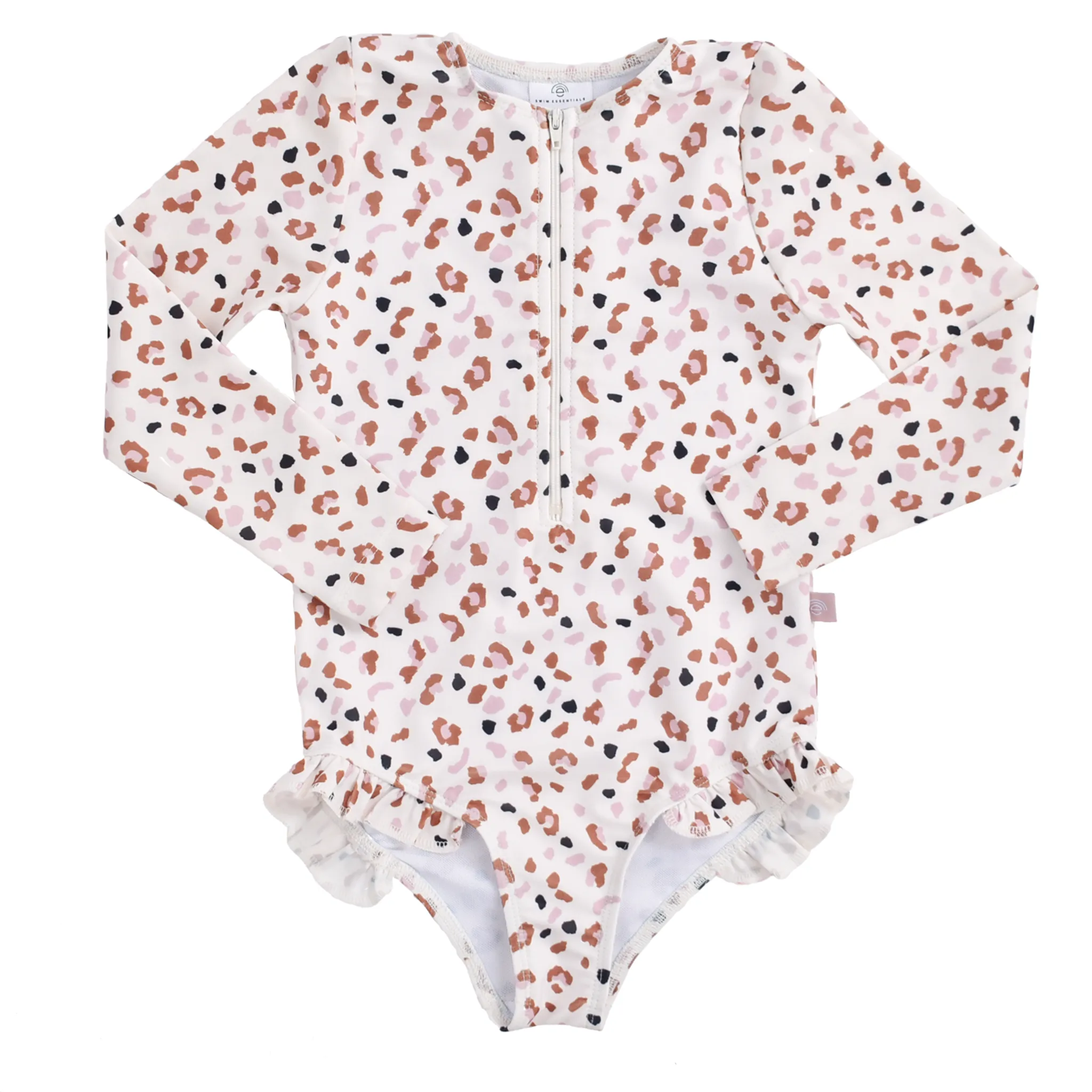 Khaki Leopard Print Swimsuit Girl Long rashguard Sleeves