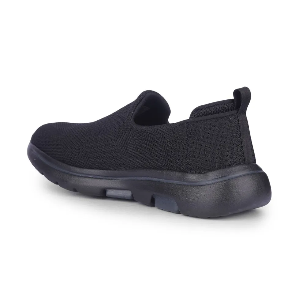 Leap7x Black Sports Non Lacing Walking Shoes For Men RW-08 By Liberty