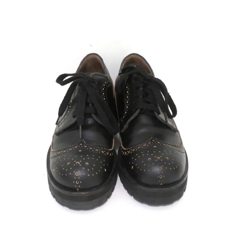Marni Lug Sole Wingtip Oxfords Black Leather Size 36