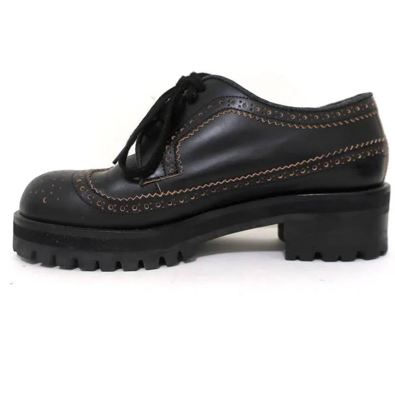 Marni Lug Sole Wingtip Oxfords Black Leather Size 36