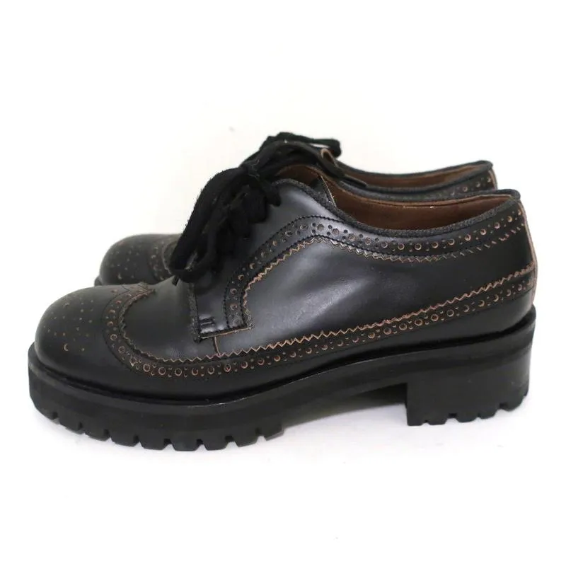 Marni Lug Sole Wingtip Oxfords Black Leather Size 36