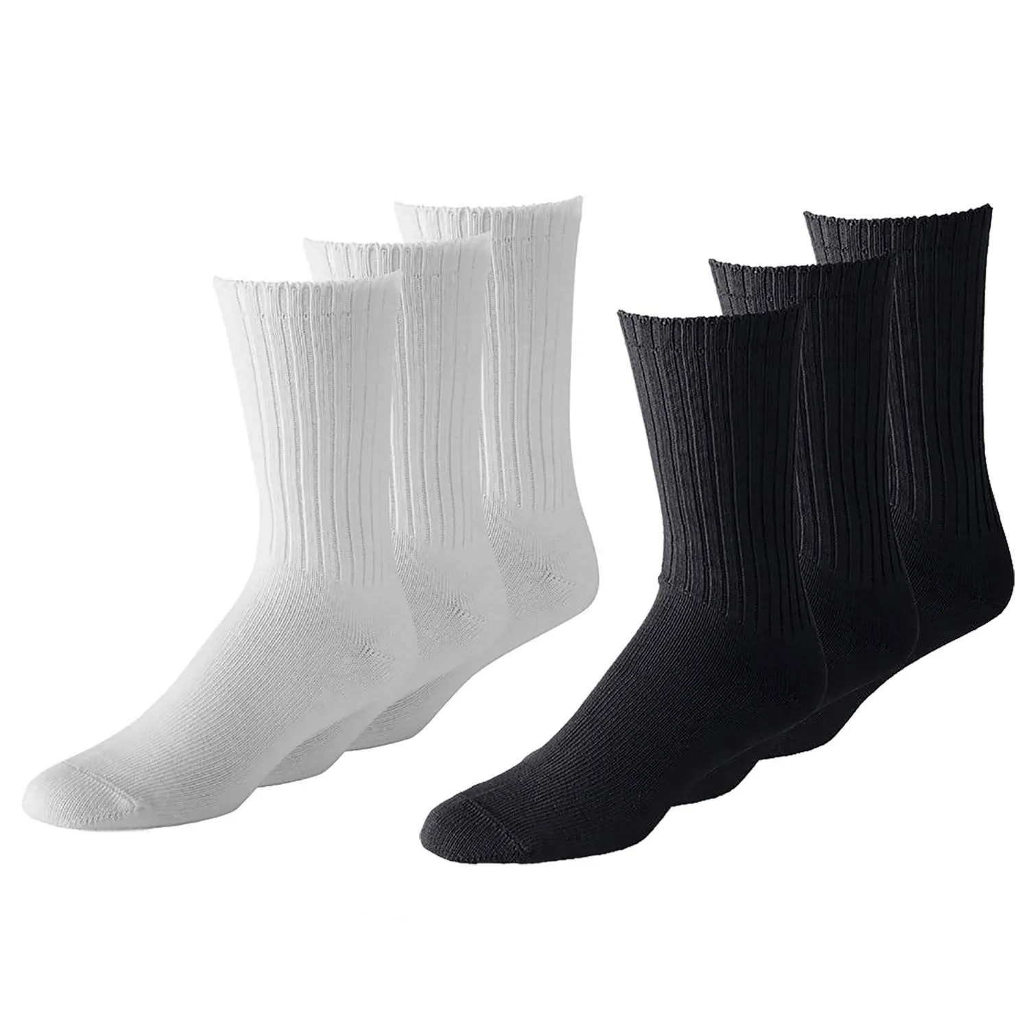 Men Crew Socks Shoe Size 10 to 13 in Black and White - Bulk Wholesale Packs