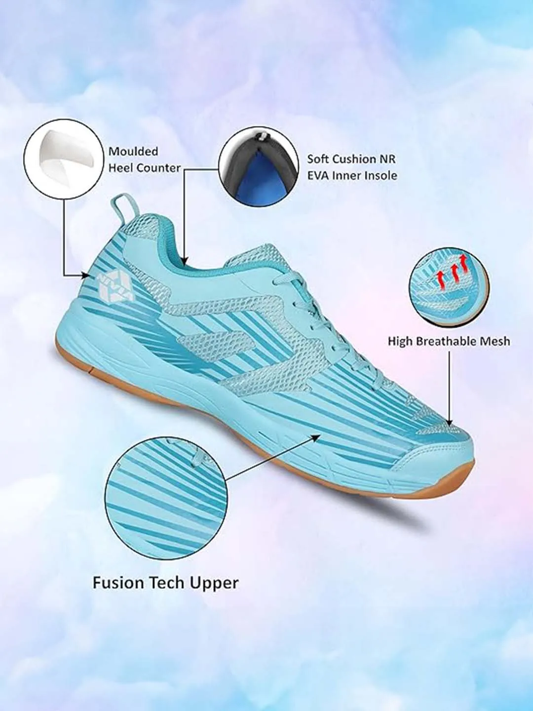 Nivia Super Court 2.0 Badminton Shoe For Mens | Eva & Natural Rubber Sole With Breathable Mesh Upper With Tpu Fusion Technology |For Sports, Badminton, (Sky Blue)
