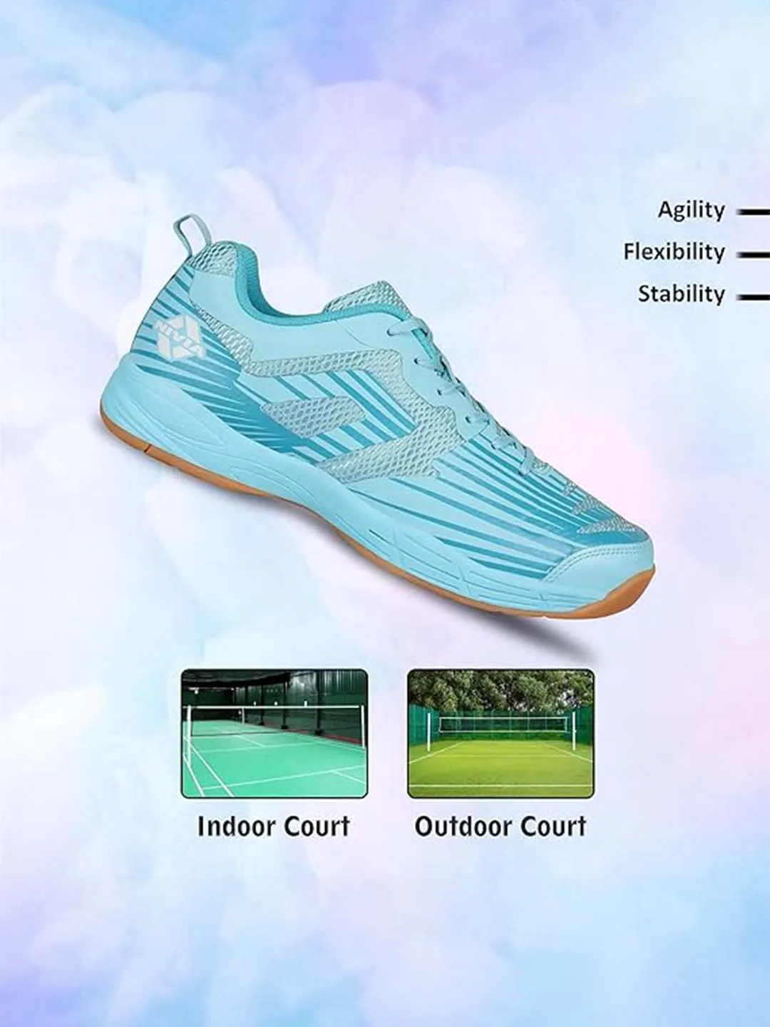 Nivia Super Court 2.0 Badminton Shoe For Mens | Eva & Natural Rubber Sole With Breathable Mesh Upper With Tpu Fusion Technology |For Sports, Badminton, (Sky Blue)