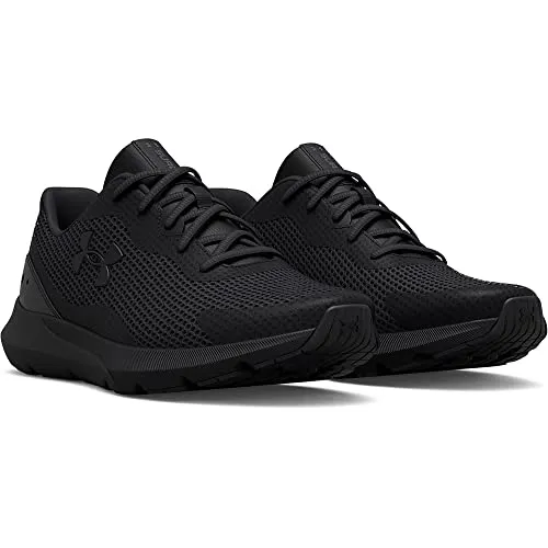 Under Armour Men's Surge 3 Road Running Shoe, (002) Black/Black/Black, 10